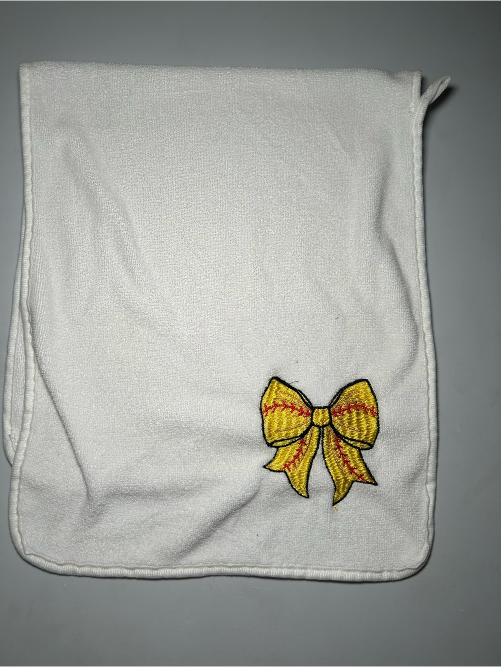 Softball Baseball White Sport Sweat Towel Yellow Bow Embroidery